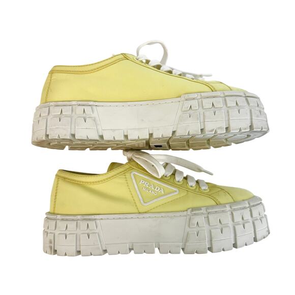 Prada Re-Nylon Double Wheel Gabardine Sneakers Platform Butter Yellow 37.5 - Picture 6 of 16